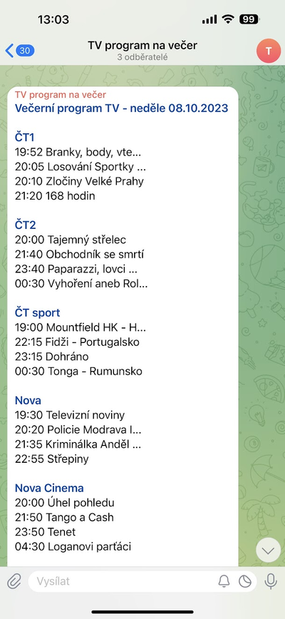 TV program na Telegramu